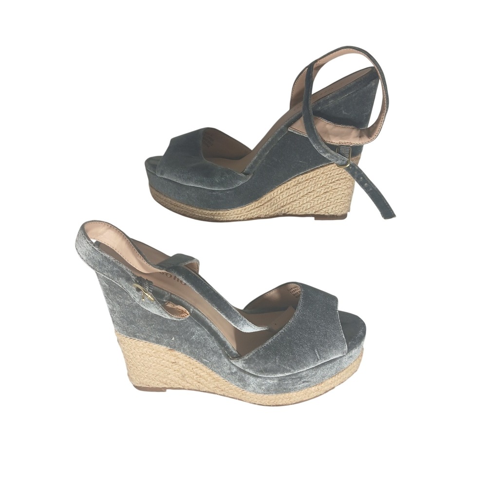 Zigisoho Caridee Velvet Espadrille Platform Wedge Sandals Grey Blue Size 9